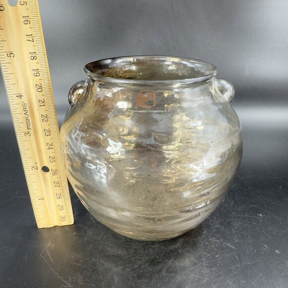 Anthropologie Capricio Art Glass Round Bottom Vase With Small Handles W Sticker - Picture 4 of 14